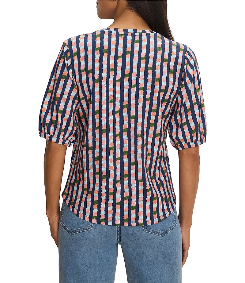 NIC + ZOE NZT Reef Stripe Printed V-Neck Elbow Sleeve Tee