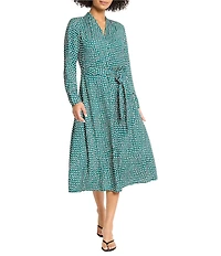 NIC + ZOE Olivia Shadow Dot V-Neck Long Sleeve A-Line Dress