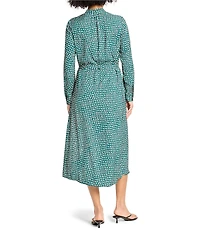 NIC + ZOE Olivia Shadow Dot V-Neck Long Sleeve A-Line Dress