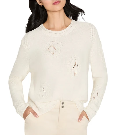 NIC + ZOE Paisley Dot Embroidered Knit Round Neck Long Sleeve Sweater