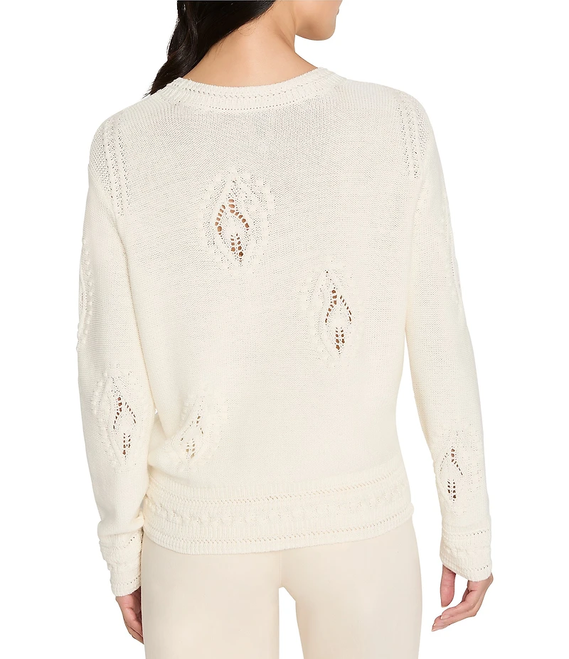 NIC + ZOE Paisley Dot Embroidered Knit Round Neck Long Sleeve Sweater
