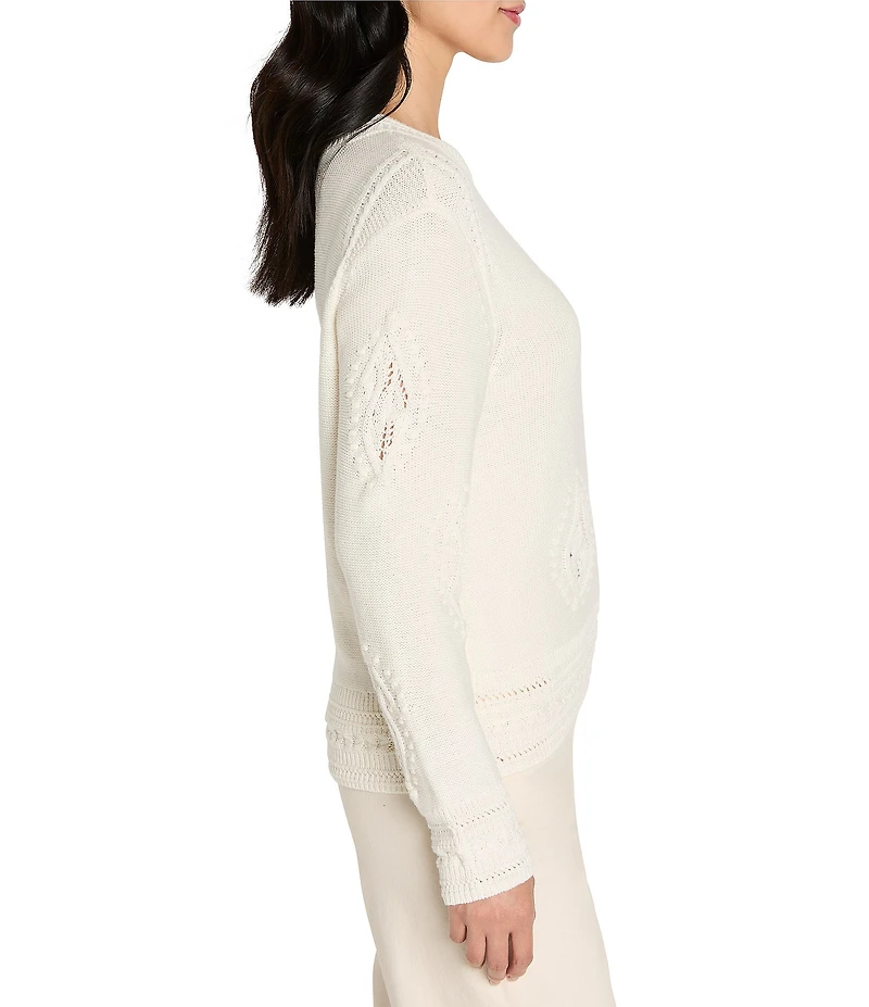 NIC + ZOE Paisley Dot Embroidered Knit Round Neck Long Sleeve Sweater