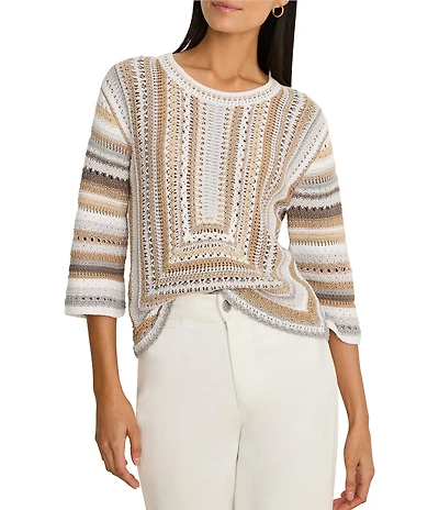 NIC + ZOE Pastiche Mix Round Neck Elbow Sleeve Top