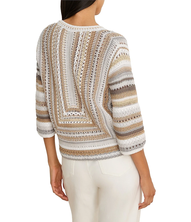 NIC + ZOE Pastiche Mix Round Neck Elbow Sleeve Top