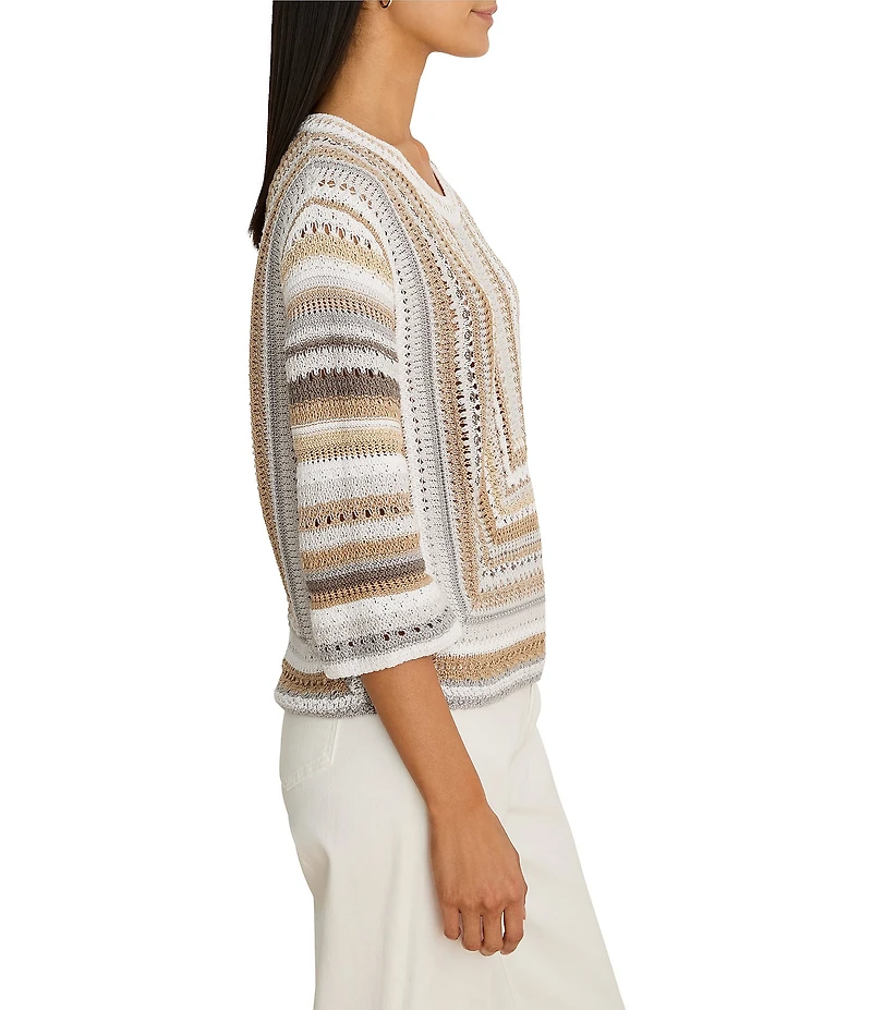 NIC + ZOE Pastiche Mix Round Neck Elbow Sleeve Top