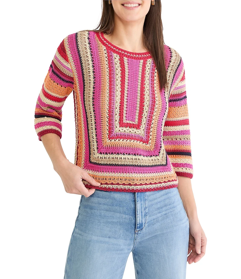 NIC + ZOE Pastiche Mix Round Neck Elbow Sleeve Top