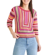 NIC + ZOE Pastiche Mix Round Neck Elbow Sleeve Top