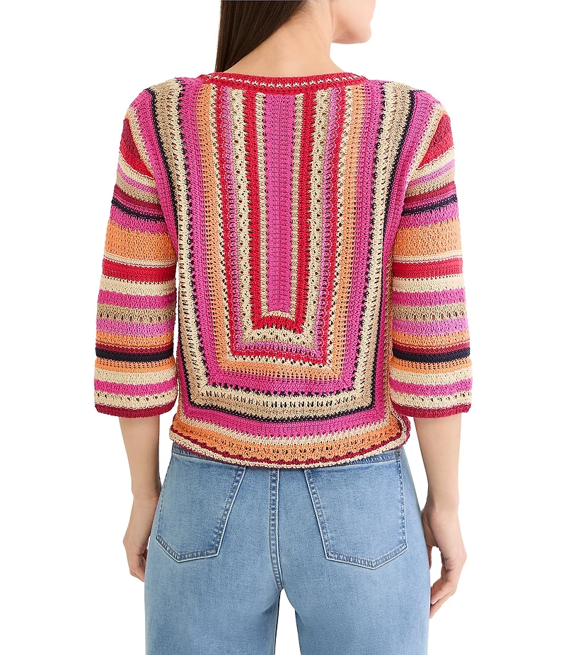 NIC + ZOE Pastiche Mix Round Neck Elbow Sleeve Top