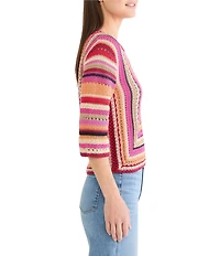 NIC + ZOE Pastiche Mix Round Neck Elbow Sleeve Top
