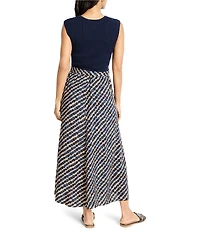 NIC + ZOE Pebble Dream Mixed Media Round Neck Cap Sleeve Tie Waist Maxi Dress