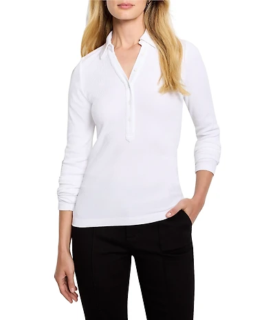NIC + ZOE Perfect Rib Knit Shirt Collar Long Sleeve Polo Top