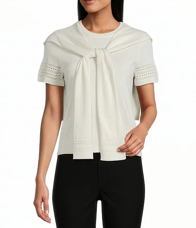 NIC + ZOE Piazza Knit Over The Shoulder Crew Neck Short Sleeve Top