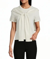 NIC + ZOE Piazza Knit Over The Shoulder Crew Neck Short Sleeve Top