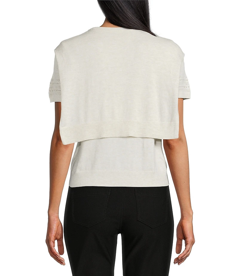 NIC + ZOE Piazza Knit Over The Shoulder Crew Neck Short Sleeve Top