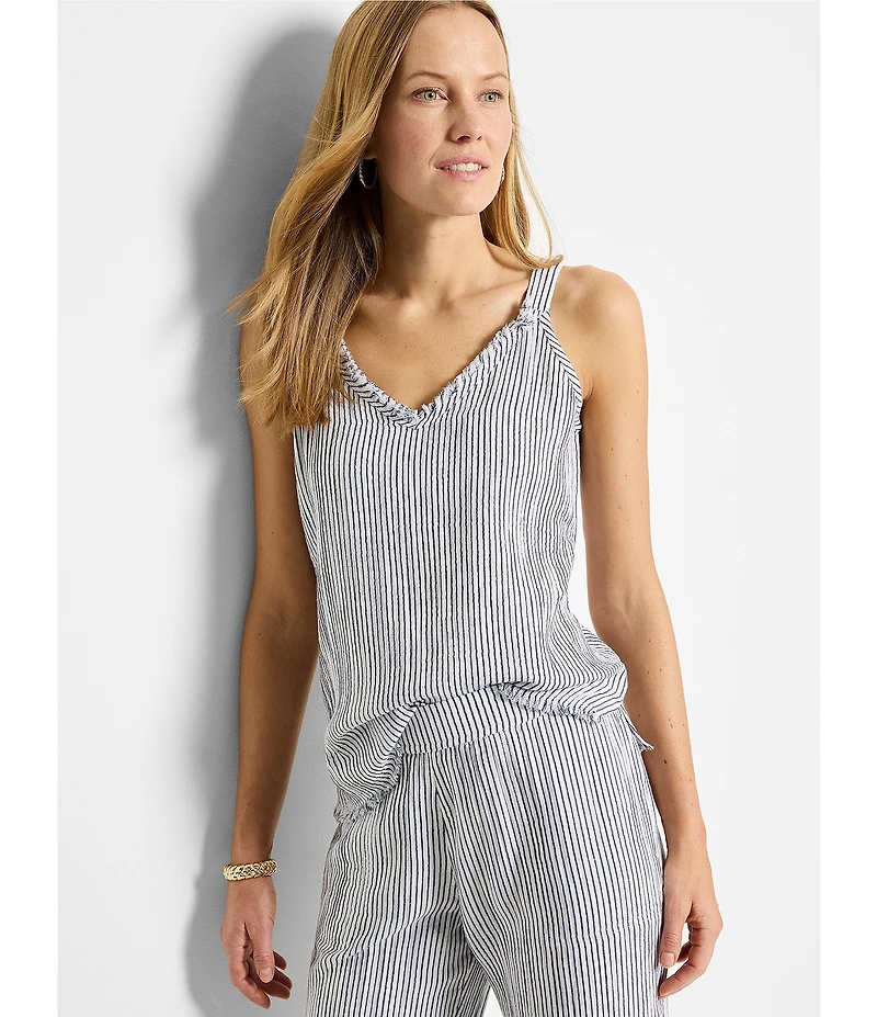 NIC + ZOE Pin Stripe Gauze V-Neck Sleeveless Coordinating Tank
