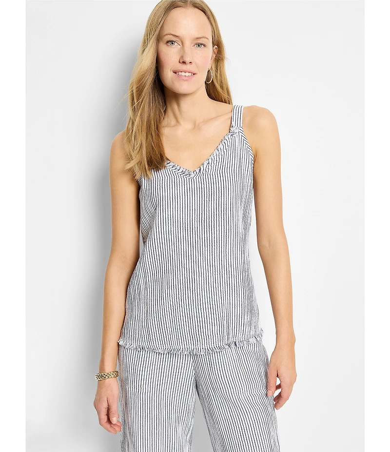 NIC + ZOE Pin Stripe Gauze V-Neck Sleeveless Coordinating Tank