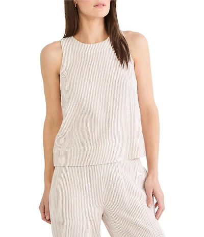 NIC + ZOE Pinstripe Gauze Crew Neck Sleeveless Pop On Coordinating Tank