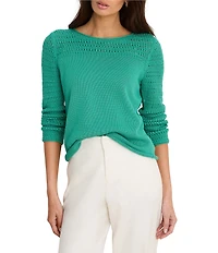 NIC + ZOE Placed Pointelle Round Neck Long Sleeve Top