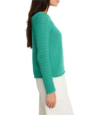 NIC + ZOE Placed Pointelle Round Neck Long Sleeve Top