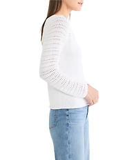 NIC + ZOE Placed Pointelle Round Neck Long Sleeve Top