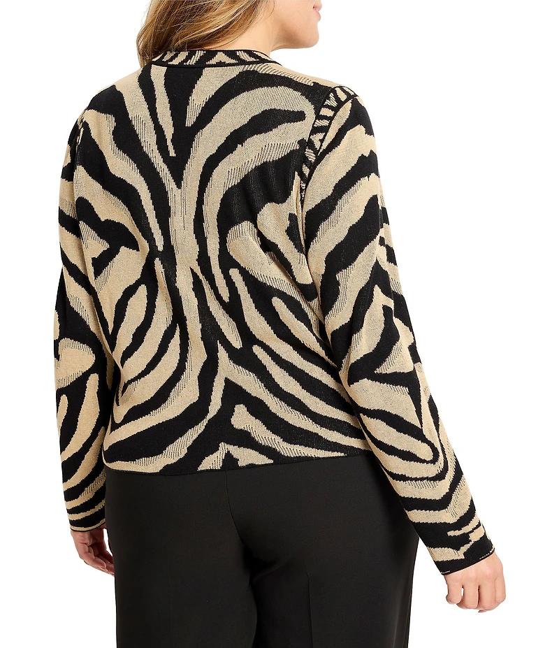 NIC + ZOE Plus Animal Jacquard Round Neck Long Sleeve Cardigan