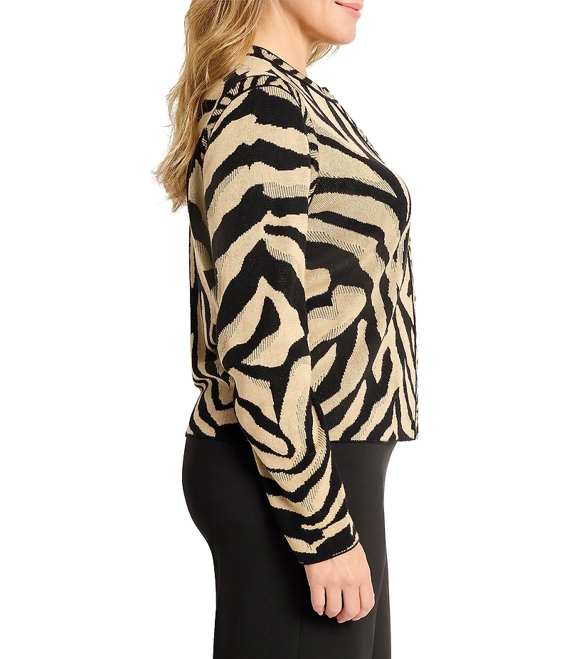 NIC + ZOE Plus Animal Jacquard Round Neck Long Sleeve Cardigan