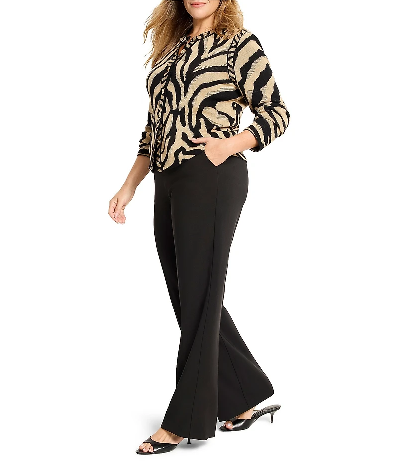 NIC + ZOE Plus Animal Jacquard Round Neck Long Sleeve Cardigan