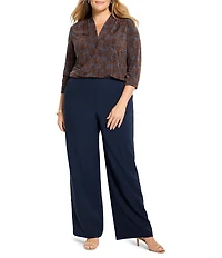 NIC + ZOE Plus Feather Fern V-Neck Long Sleeve Faux Top