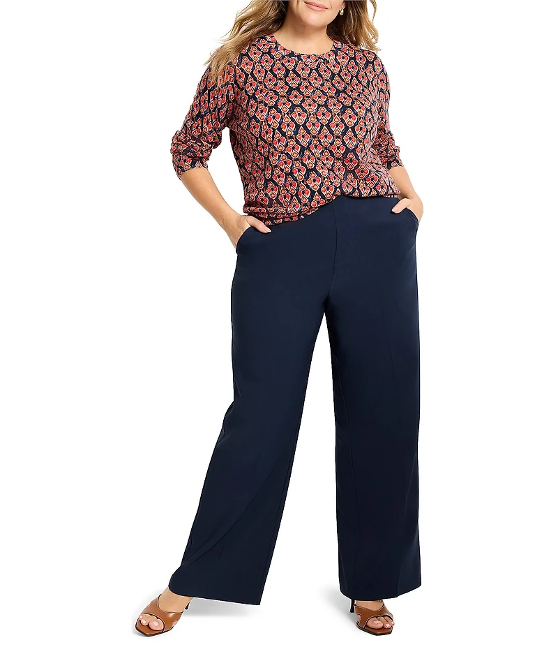 NIC + ZOE Plus Harvest Ikat Print Knit Round Neck Long Sleeve Sweater