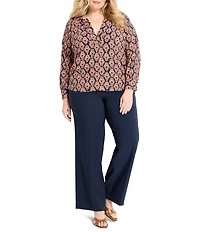NIC + ZOE Plus Harvest Ikat Split V-Neck Long Sleeve Blouse