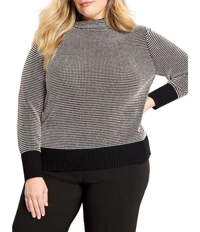 NIC + ZOE Plus Pixel Knit Funnel Neck Long Sleeve Sweater