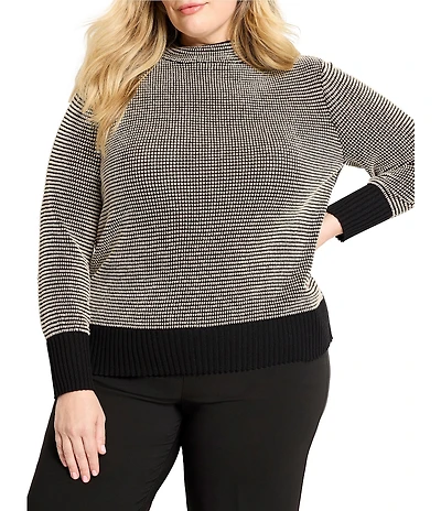 NIC + ZOE Plus Pixel Knit Funnel Neck Long Sleeve Sweater