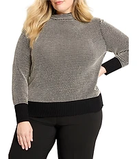 NIC + ZOE Plus Pixel Knit Funnel Neck Long Sleeve Sweater