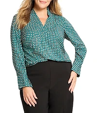 NIC + ZOE Plus Shadow Dot V-Neck Long Sleeve Blouse