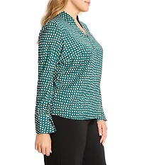 NIC + ZOE Plus Shadow Dot V-Neck Long Sleeve Blouse