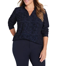 NIC + ZOE Plus Size Any Occasion Clipped Jacquard V-Neck Long Sleeve Top