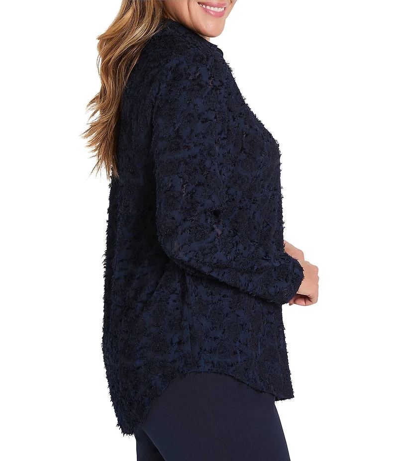 NIC + ZOE Plus Size Any Occasion Clipped Jacquard V-Neck Long Sleeve Top