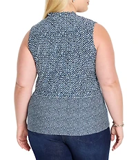 NIC + ZOE Plus Size Coastal Geo Print Split Neck Sleeveless Faux Button Tank