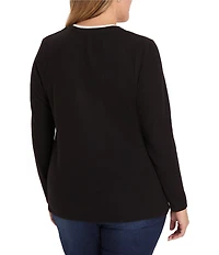 NIC + ZOE Plus Size Cozy Jersey Double Layer Split V-Neck Long Sleeve Tee