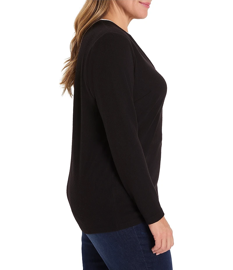 NIC + ZOE Plus Size Cozy Jersey Double Layer Split V-Neck Long Sleeve Tee
