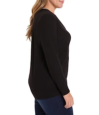 NIC + ZOE Plus Size Cozy Jersey Double Layer Split V-Neck Long Sleeve Tee