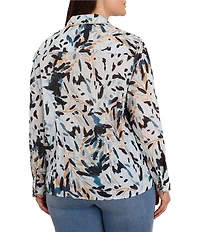NIC + ZOE Plus Size Crinkle Garden Shade Point Collar Long Sleeve Button-Front Shirt