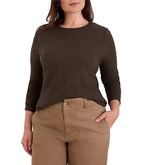 NIC + ZOE Plus Size Crinkle Knit Textured Crew Neck Long Sleeve Fitted Top