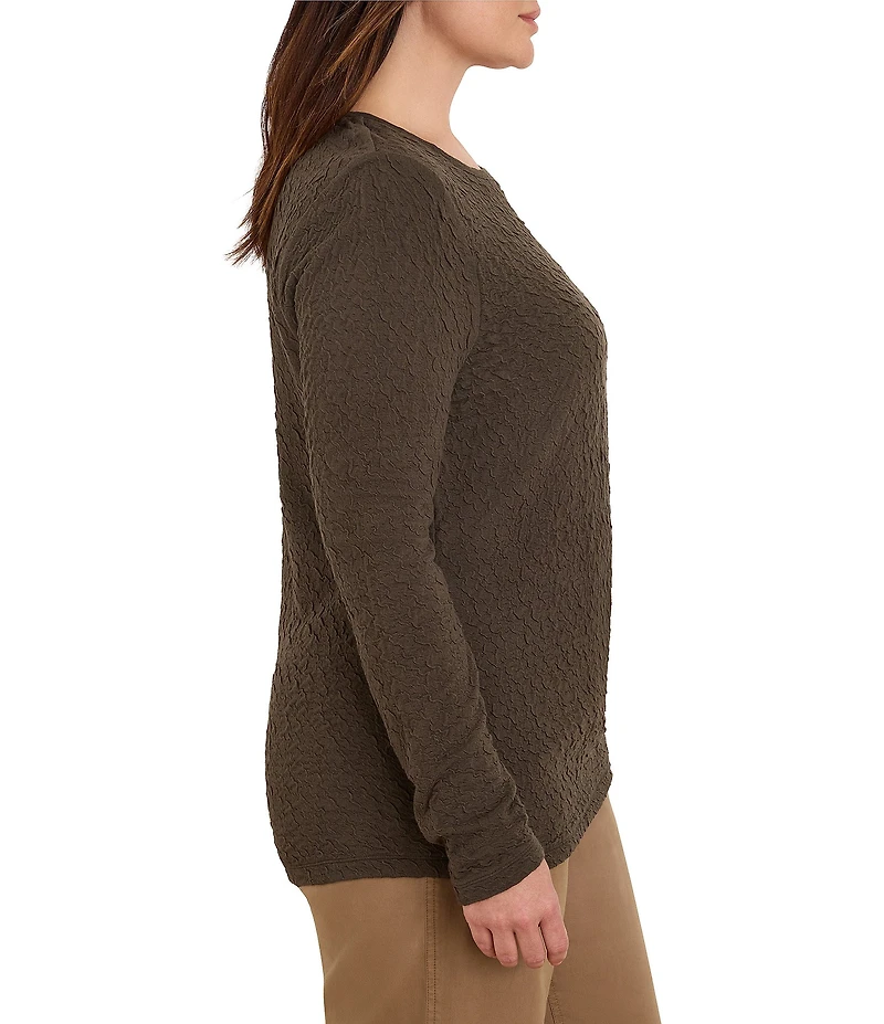 NIC + ZOE Plus Size Crinkle Knit Textured Crew Neck Long Sleeve Fitted Top