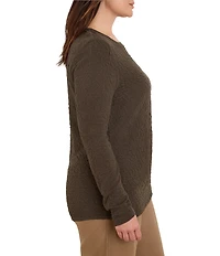 NIC + ZOE Plus Size Crinkle Knit Textured Crew Neck Long Sleeve Fitted Top