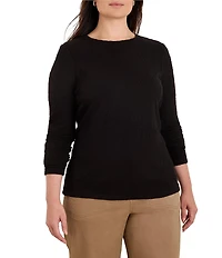 NIC + ZOE Plus Size Crinkle Knit Textured Crew Neck Long Sleeve Fitted Top