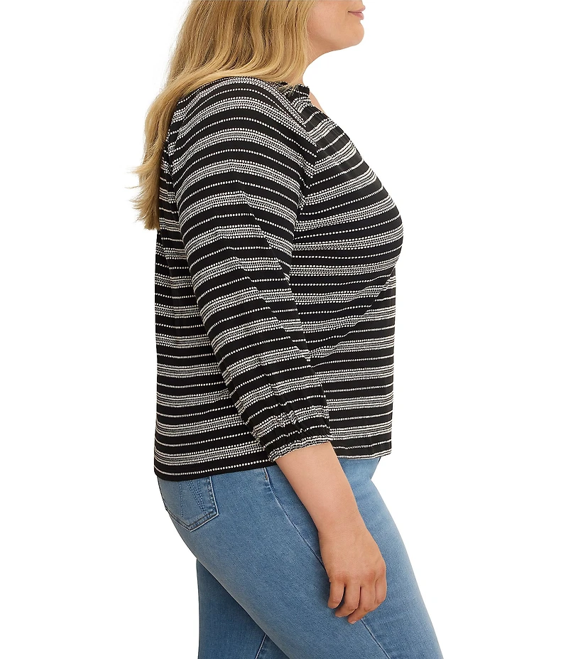 NIC + ZOE Plus Size Dashing Stripe Knit Split V-Neck Bracelet Sleeve Top