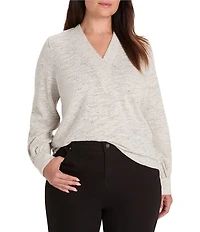 NIC + ZOE Plus Size Downtown Sparkle Nap Knit V-Neck Long Sleeve Top