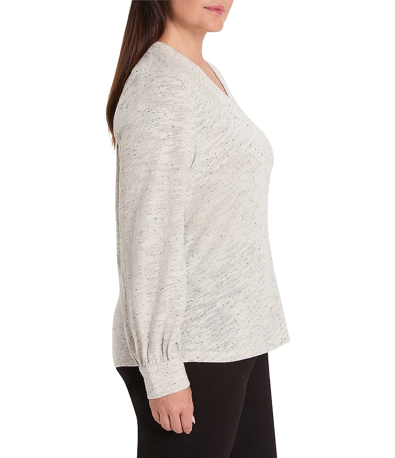 NIC + ZOE Plus Size Downtown Sparkle Nap Knit V-Neck Long Sleeve Top