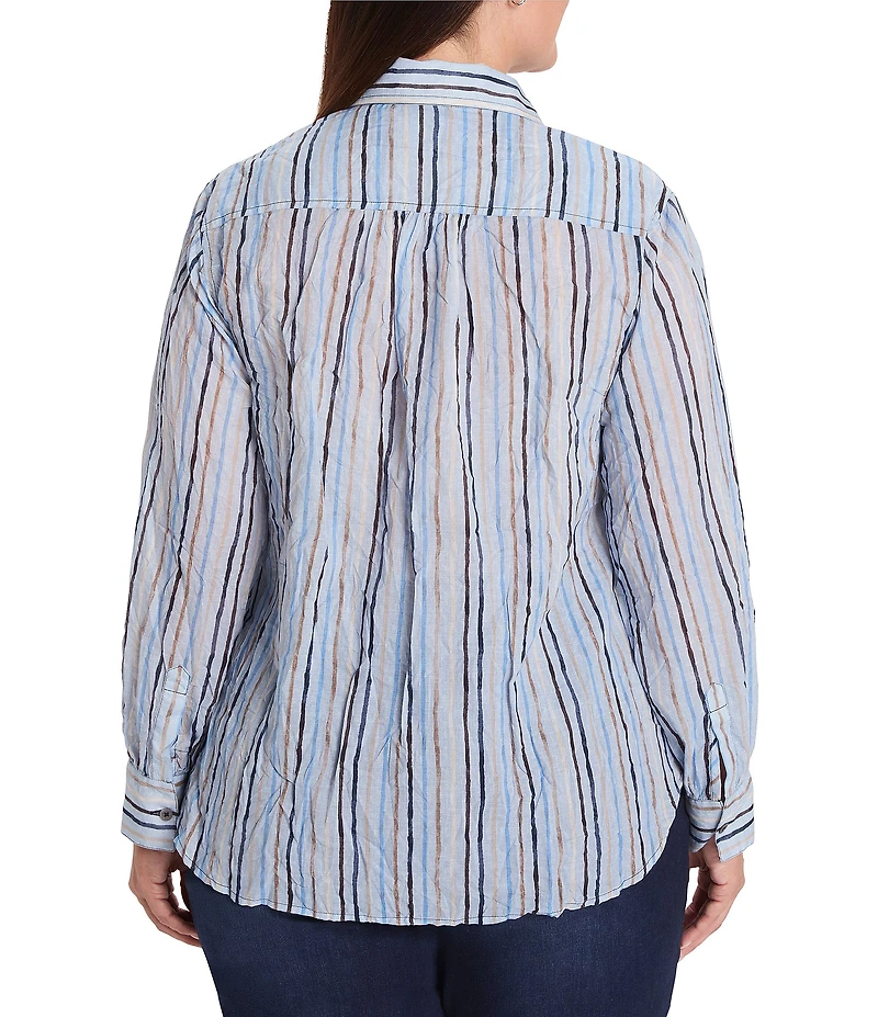 NIC + ZOE Plus Size Drifty Painted Stripe Point Collar Long Sleeve Button Front Shirt